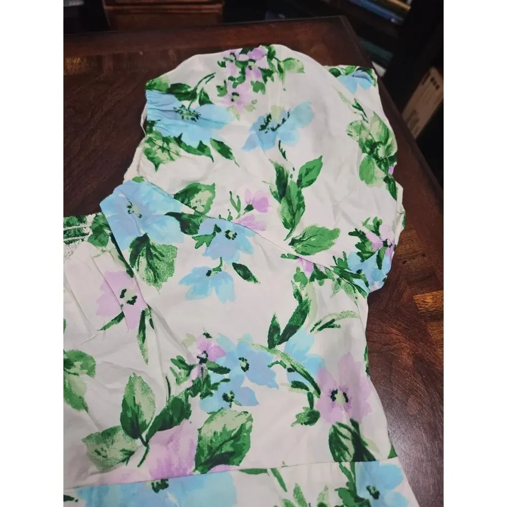 Old Navy Floral Babydoll Top XL Puff Sleeve Smocked Square Neck Cottagecore NWT